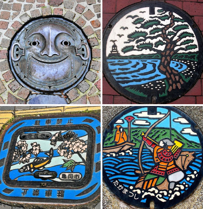 Colorful and artistic manhole covers in Japan showing unique cultural and natural themes, highlighting why Japan is like no other.