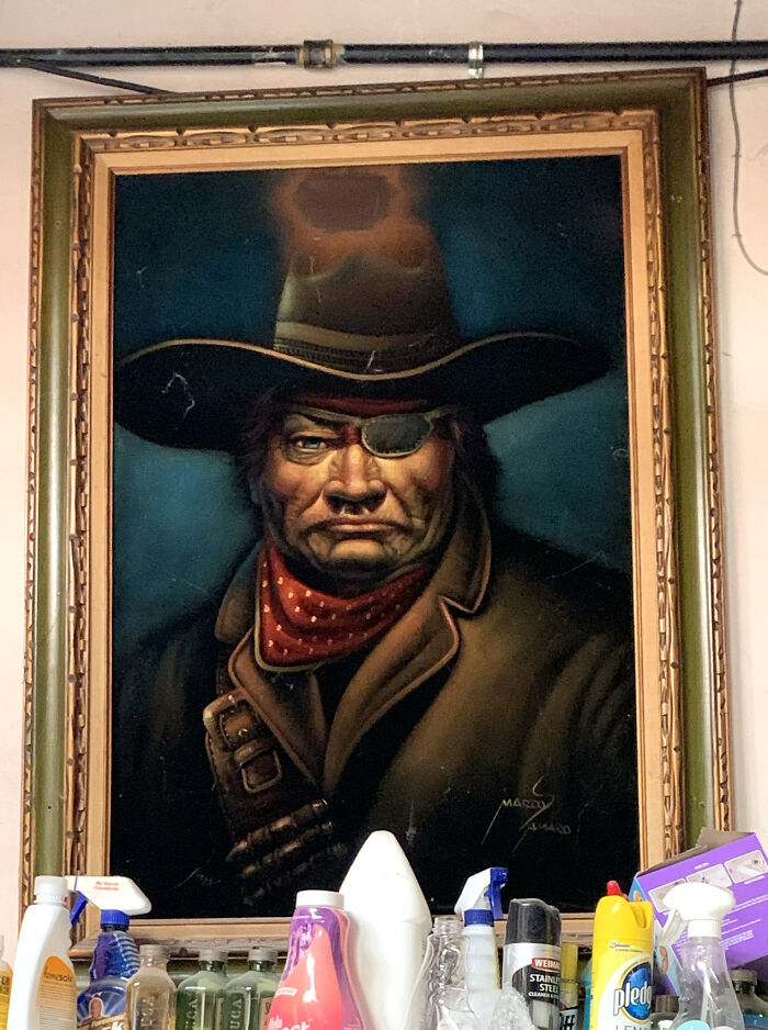 My Husband Bought This From A Mexican Restaurant That Closed In San Diego. Notice The Area Where The Spotlight Burned It. John Wayne Stares At Me With Disdain When I Do Laundry