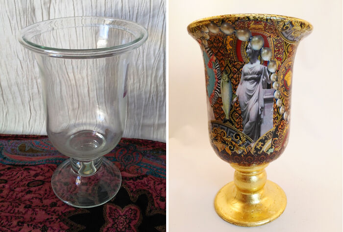 "Loco Rococo" Clear Glass Vessel Upcycled With Paper On The Outside Only So It's Still Functional