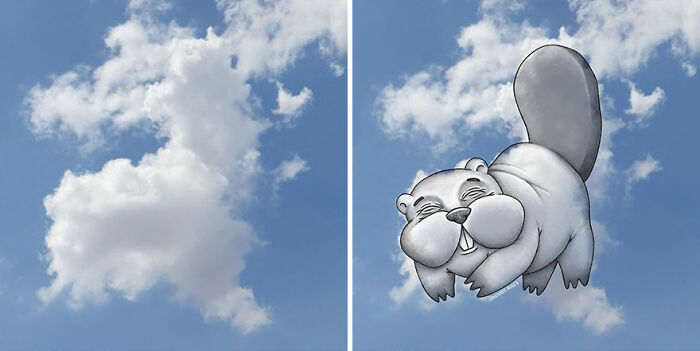 Cloud illustrations creatively enhancing pictures of clouds, transforming natural shapes into fun artistic designs.