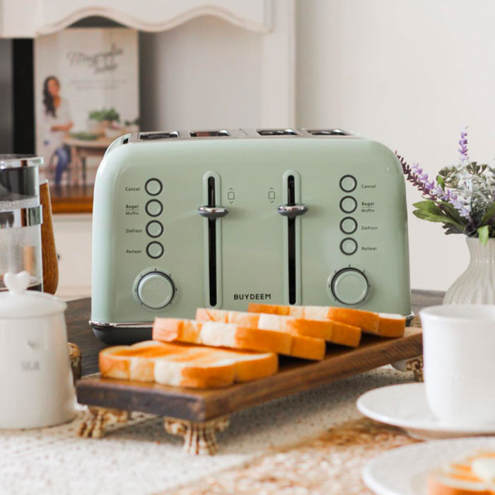 Elevate Your Breakfast Experience With The BUYDEEM DT640 4-Slice Toaster: Featuring A Retro Stainless Steel Design, Extra Wide Slots, High Lift Lever