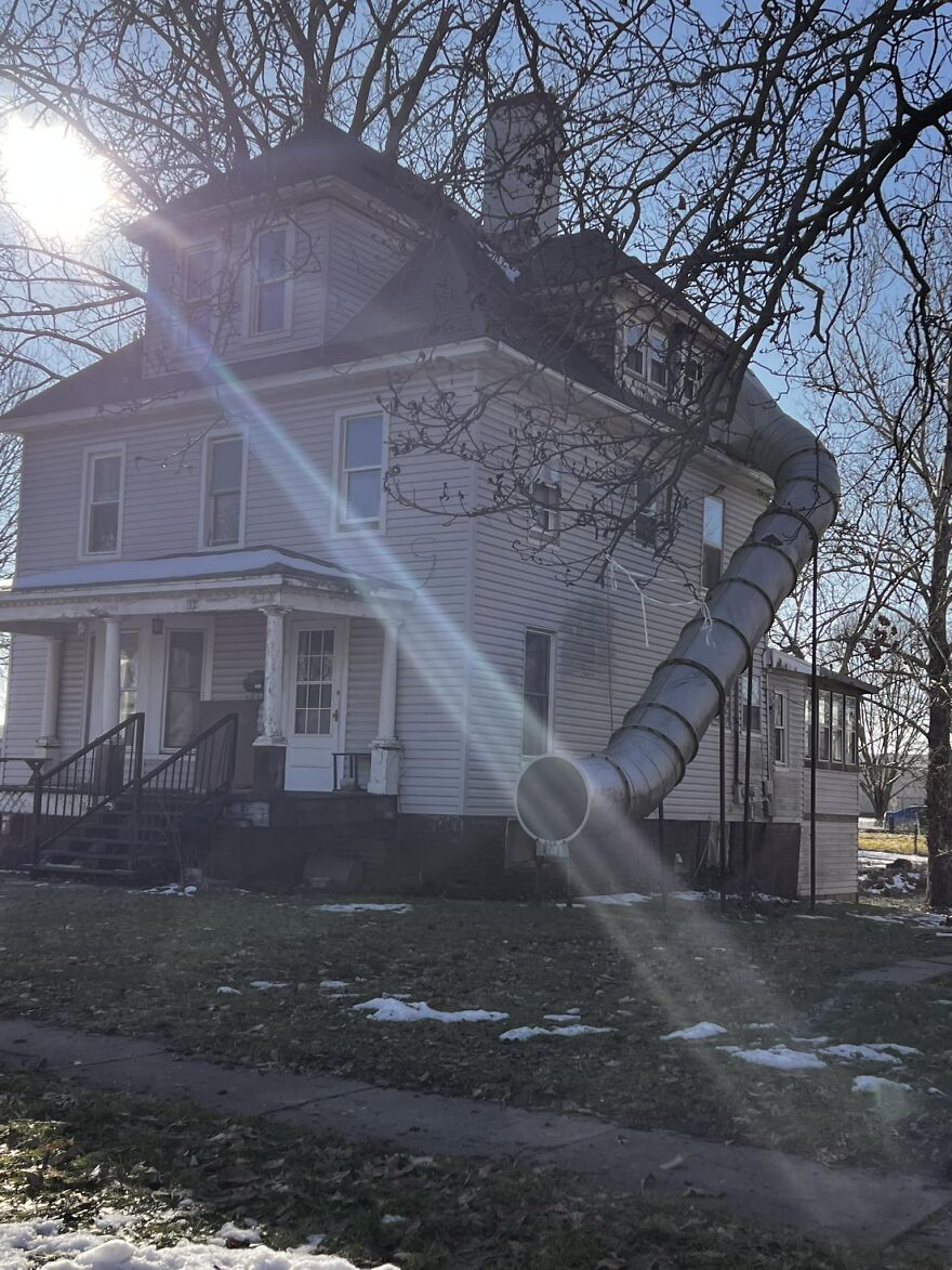 College House With An Emergency Slide Rather Than Stairs, Haha
