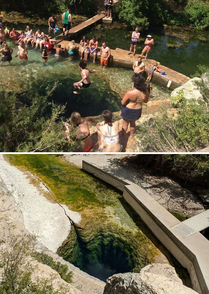 Me Jumping Into Jacob’s Well In 2014 vs. Its Current State