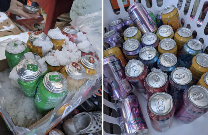 All The Bubbly Branded Seltzer Water Exploded In The Freezing Temperatures, But None Of The La Croix Did