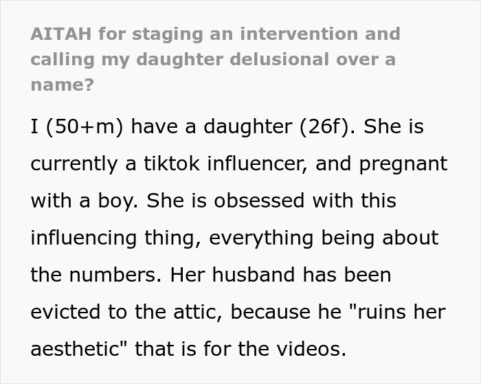 Dad Stages Intervention For "Delusional" Influencer Daughter Over Grandson's "Awful" Name Dad Stages Intervention For "Delusional" Influencer Daughter Over Grandson's "Awful" Name
