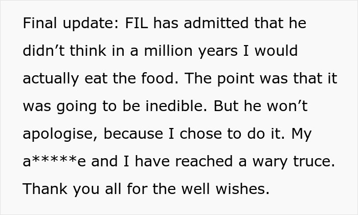 "AITA For Eating The Food My FIL Served Me And Ruining Mine And My Boyfriend's Holiday" "AITA For Eating The Food My FIL Served Me And Ruining Mine And My Boyfriend's Holiday"