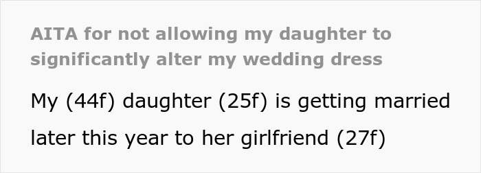Mom Won't Lend Her Wedding Dress As Promised So That Her Daughter Can Cut It Up