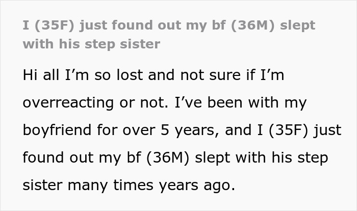 Man Reveals He Slept With His Stepsister 15 Years Ago, GF Doesn't Know How To React
