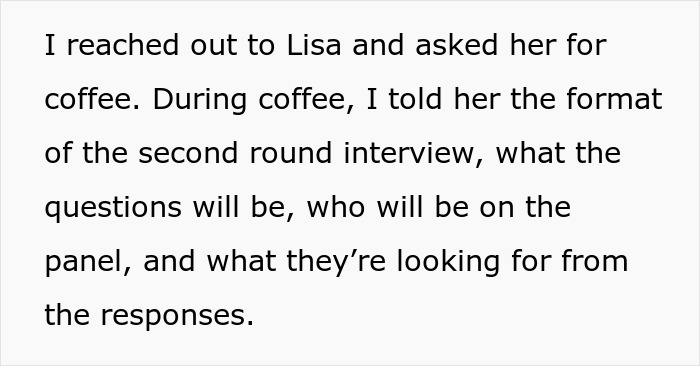 Person Reveals Interview Secrets To Applicant, Making Sure Candidate With Unfair Advantage Loses