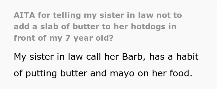 Woman Asks SIL To Stop Putting Butter On Her Food In Front Of Her Daughter