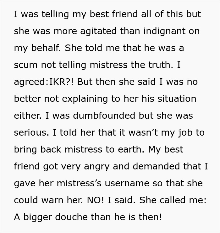  Woman Allows Husband&rsquo;s Mistress To Think He Owns Her Assets, Gets Called A &ldquo;Douche&rdquo; By Friend