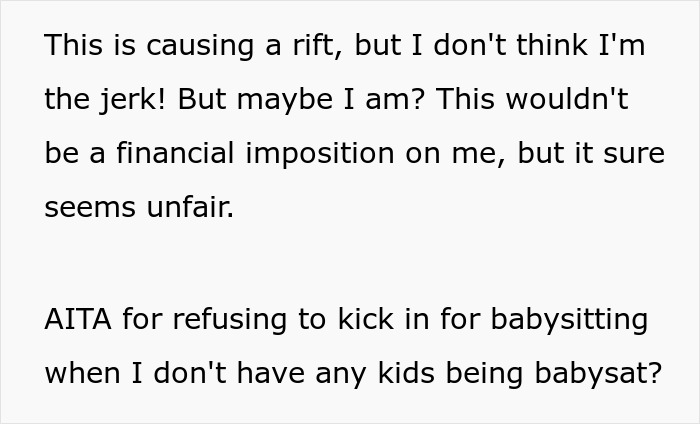 Woman Refuses To Chip In For Babysitting Because She Doesn&rsquo;t Even Have Kids, Asks If She&rsquo;s A Jerk