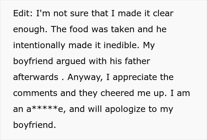"AITA For Eating The Food My FIL Served Me And Ruining Mine And My Boyfriend's Holiday" "AITA For Eating The Food My FIL Served Me And Ruining Mine And My Boyfriend's Holiday"