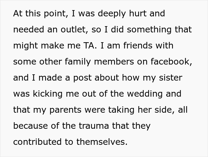Woman Seeks Support After Being “Uninvited” From Sister’s Wedding, Gets Dragged Instead Woman Seeks Support After Being “Uninvited” From Sister’s Wedding, Gets Dragged Instead