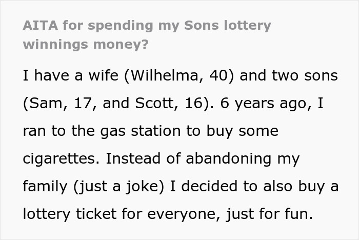 &ldquo;AITA For Spending My Son&rsquo;s Lottery Winnings Money?&rdquo;