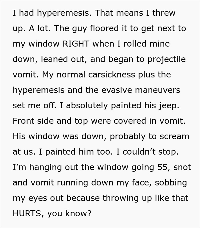 Pregnant Woman Gets Carsick Just As An Aggressive Driver Pulls Up Next To Her Window