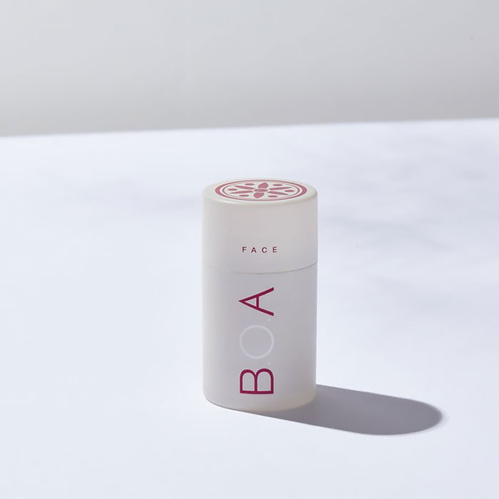 Minimalist BOA beauty brand face product standing on a white surface, reflecting top beauty brands setting the gold standard in 2024.