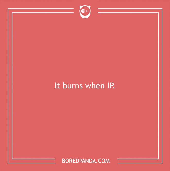 Clever WiFi name, "It burns when IP," shown on a red background.