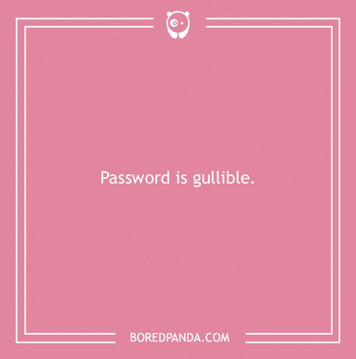 Creative WiFi name "Password is gullible" on a pink background, designed to impress neighbors.