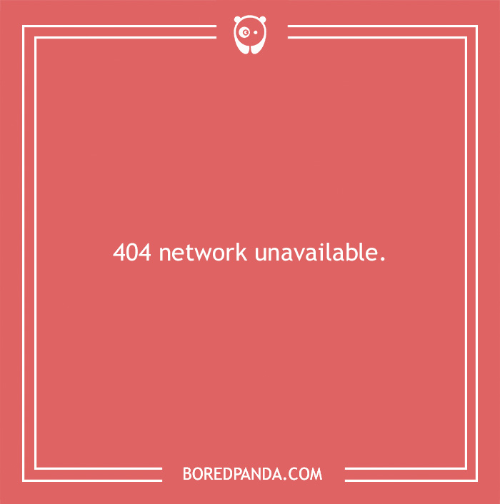 "404 network unavailable message on a red background from Bored Panda, hinting humor with creative WiFi names."
