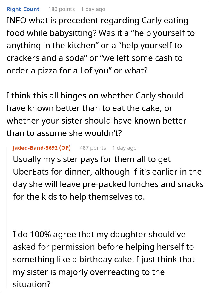 Woman Is In Disbelief After Sister Asks Her To Chip In For The Cake That Her Daughter Ate 2 Pieces Of Woman Is In Disbelief After Sister Asks Her To Chip In For The Cake That Her Daughter Ate 2 Pieces Of