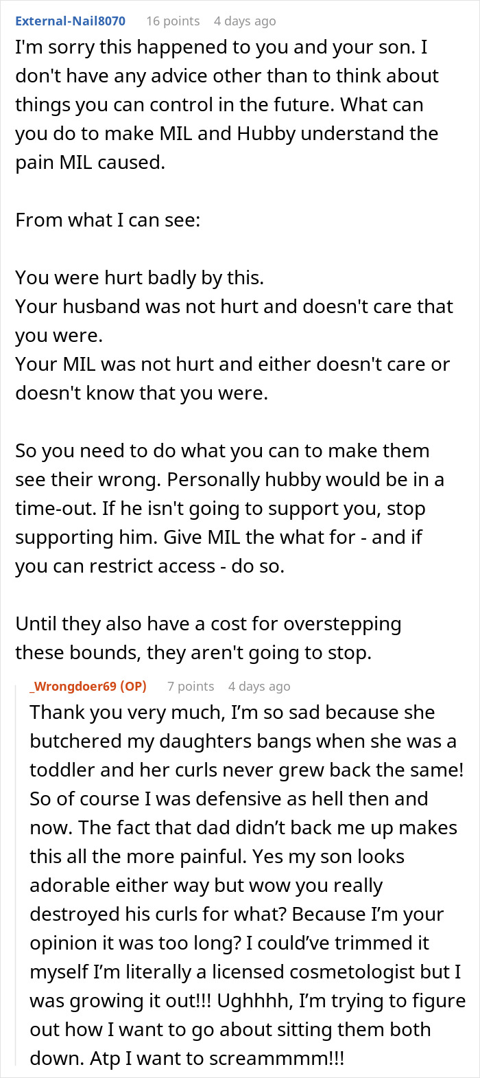 Woman Stops Talking To Her MIL After She Cuts All Of Her Son&rsquo;s Hair Off Without Permission