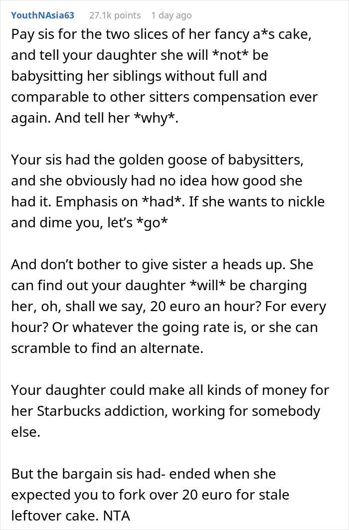 Woman Is In Disbelief After Sister Asks Her To Chip In For The Cake That Her Daughter Ate 2 Pieces Of Woman Is In Disbelief After Sister Asks Her To Chip In For The Cake That Her Daughter Ate 2 Pieces Of
