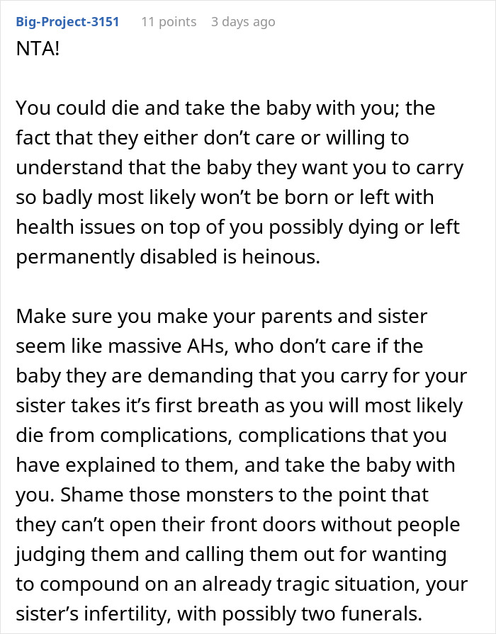 Family Screams At Woman After She Refuses To Be Her Spoiled Sister's Surrogate