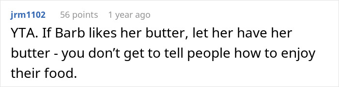 Woman Asks SIL To Stop Putting Butter On Her Food In Front Of Her Daughter