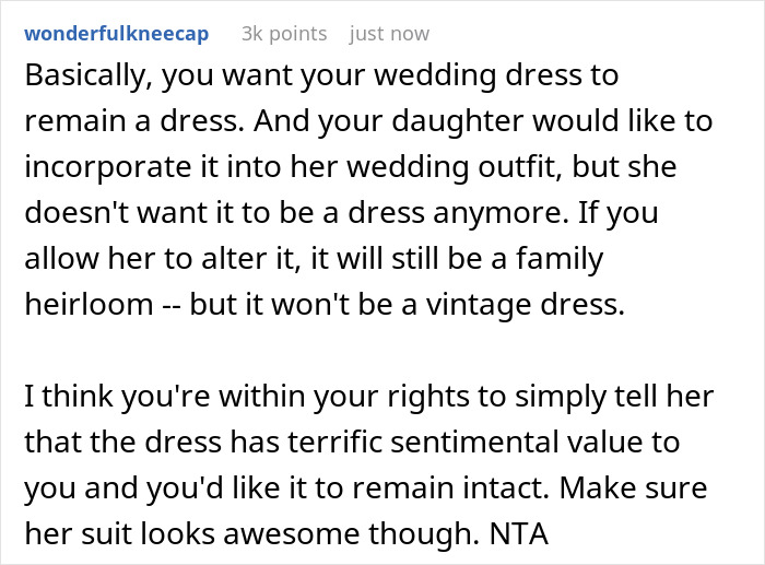 Mom Won't Lend Her Wedding Dress As Promised So That Her Daughter Can Cut It Up