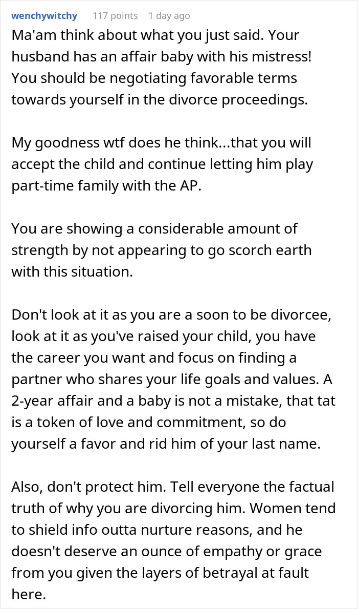 Text discussion about a husband's affair, suggesting negotiation and strength for the wife suspecting infidelity. Text discussion about a husband's affair, suggesting negotiation and strength for the wife suspecting infidelity.
