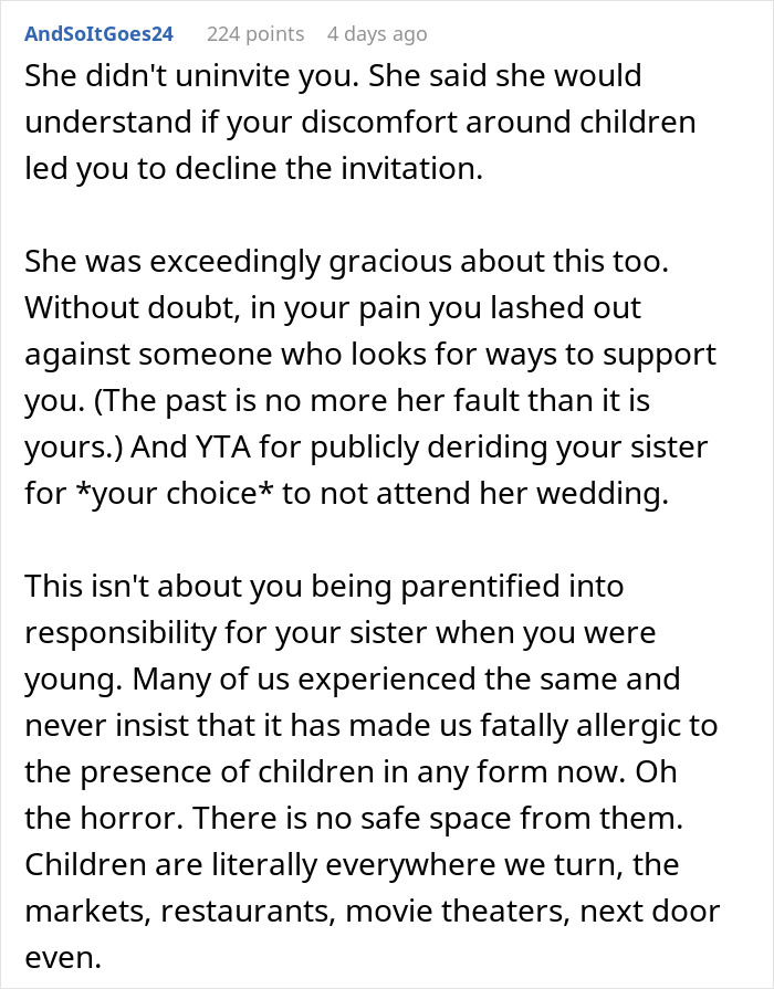 Woman Seeks Support After Being “Uninvited” From Sister’s Wedding, Gets Dragged Instead Woman Seeks Support After Being “Uninvited” From Sister’s Wedding, Gets Dragged Instead