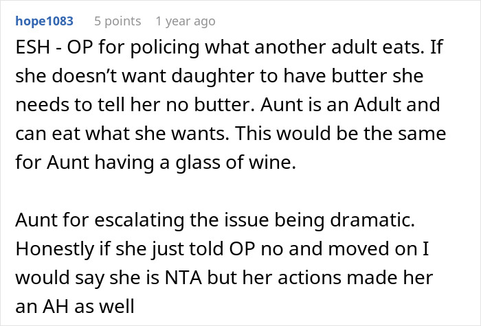 Woman Asks SIL To Stop Putting Butter On Her Food In Front Of Her Daughter