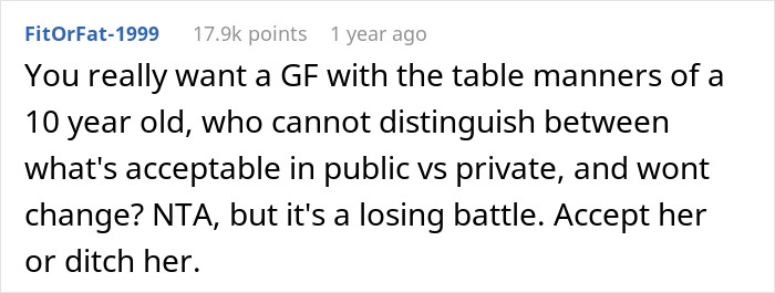 Text conversation about woman ordering spaghetti despite promise to boyfriend, causing immediate restaurant departure.