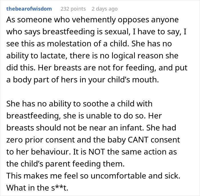 Woman Snatches Baby Away From MIL Who Tried To Breastfeed Him While She Was Showering