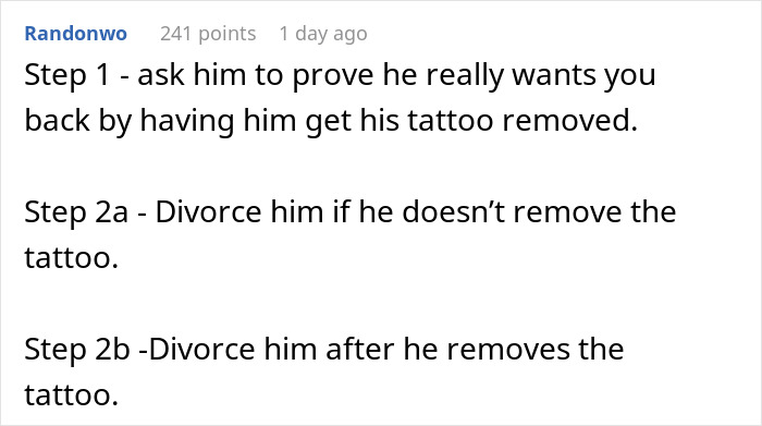 Steps about dealing with husband's tattoo in relation to an affair, including options for removal or divorce. Steps about dealing with husband's tattoo in relation to an affair, including options for removal or divorce.