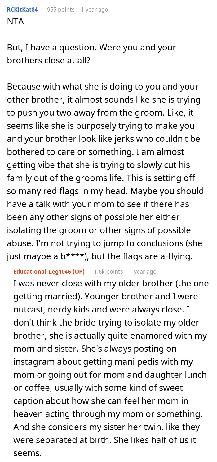 Woman Suspects Bride Is Trying To Push Her Out Of Her Brother’s Wedding, Has A Plan To Outsmart Her Woman Suspects Bride Is Trying To Push Her Out Of Her Brother’s Wedding, Has A Plan To Outsmart Her