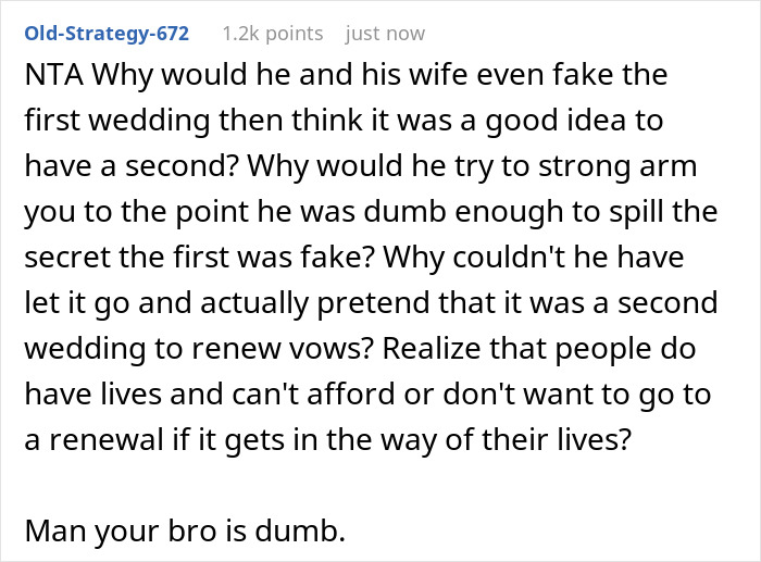 Person Gets Invited To Brother&rsquo;s 2nd Wedding, Says No After They Learn Truth About The 1st One