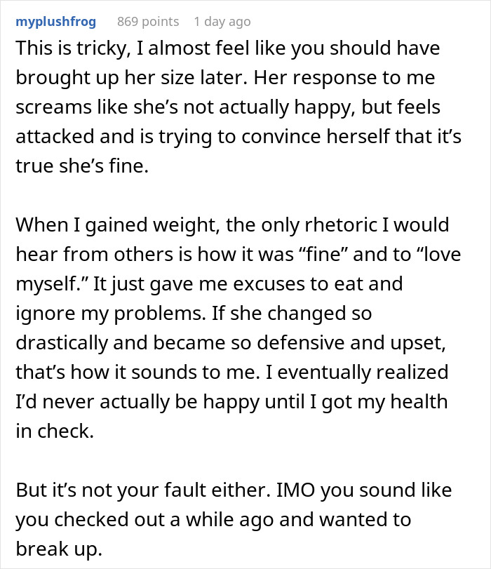 Man Debates Breaking Up: &ldquo;The Thin Girl I Was Attracted To Was Replaced By An Insatiable Blob&rdquo;