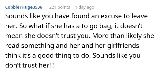 Husband Wants A Divorce After Finding Wife&rsquo;s &ldquo;Go Bag&rdquo;, Gets A Reality Check Online