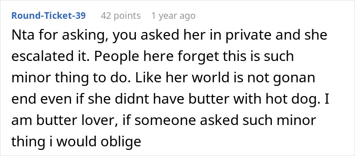 Woman Asks SIL To Stop Putting Butter On Her Food In Front Of Her Daughter