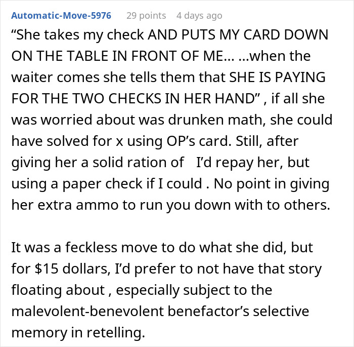 Woman Insists A Friend Is Too Drunk To Pay A Bill, She Maliciously Complies To Teach Her A Lesson