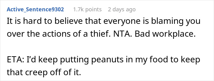 Woman Faces Backlash At Work After A Food Thief With A Severe Allergy Steals Her Lunch