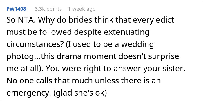 Bride Berates BFF For Answering An Emergency Call At Her ‘Unplugged Wedding’ Bride Berates BFF For Answering An Emergency Call At Her ‘Unplugged Wedding’
