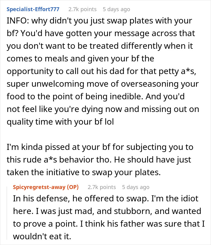 "AITA For Eating The Food My FIL Served Me And Ruining Mine And My Boyfriend's Holiday" "AITA For Eating The Food My FIL Served Me And Ruining Mine And My Boyfriend's Holiday"