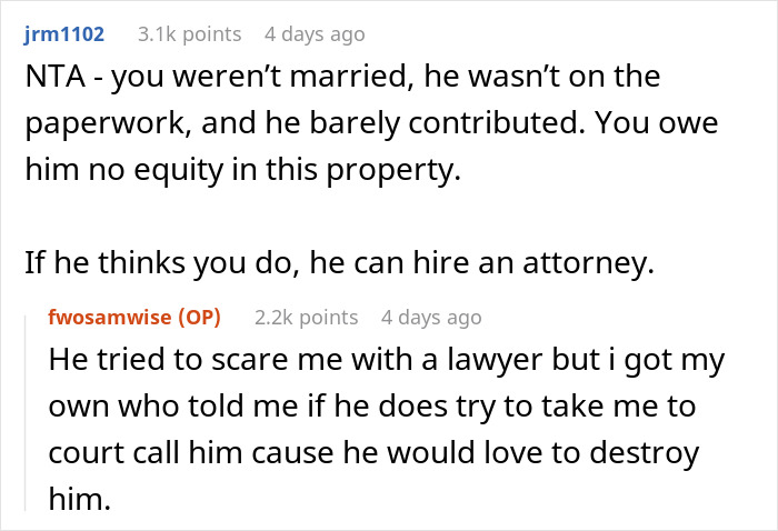 Ex Feels Entitled To Half Of House Sale Earnings, Is Shocked To Be Left With Nothing