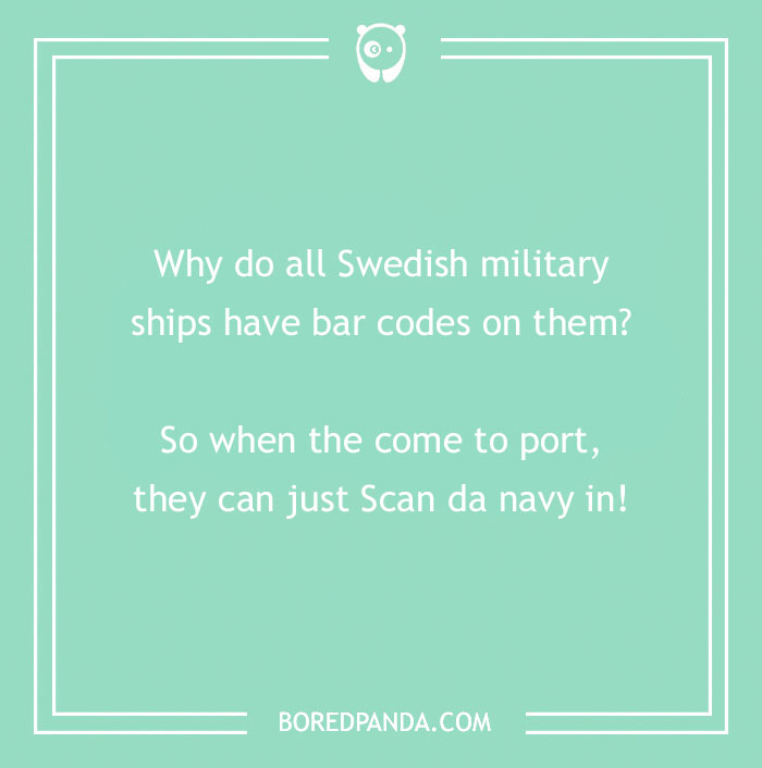 "Funny country joke about Swedish military ships with bar codes."