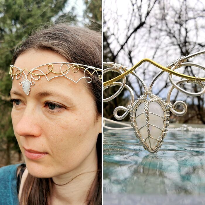 I Made An Elven Crown With Wire And A Moonstone (8 Pics)