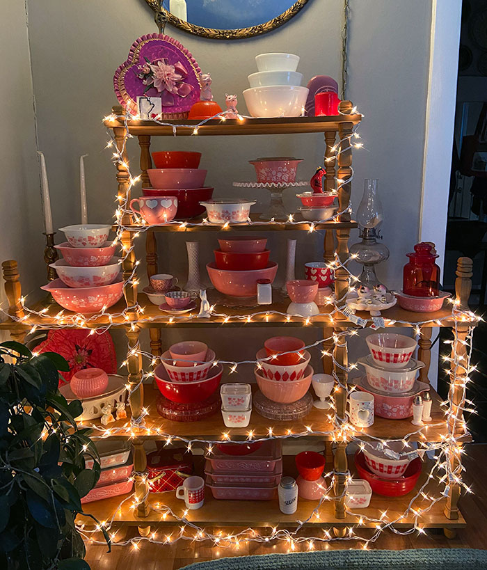 My Mom's At It Again. Here Is Her Valentine's Day Display. She Has Been An Avid Thrifter My Whole Life And Loves To Collect