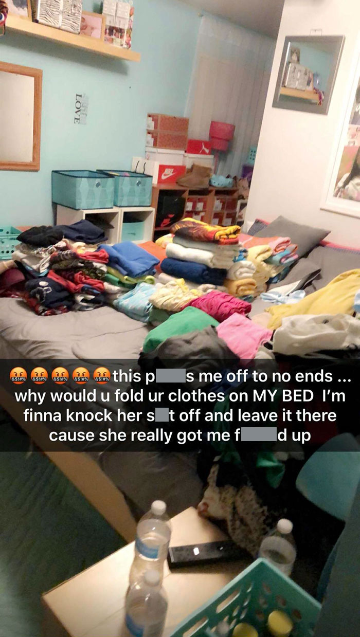 My Cousin Just Put This On Her Snap Story. Her Mom Washes, Folds, And Hangs Up Her Clothes Every Week